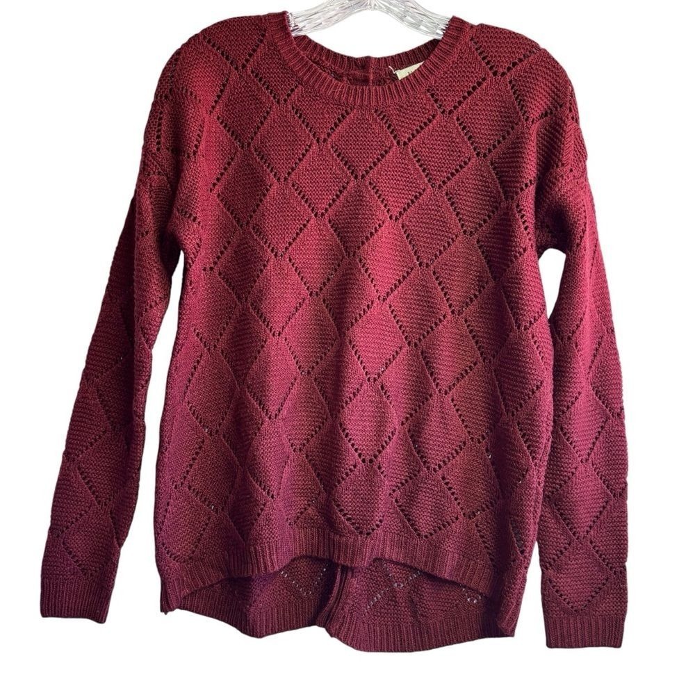 Olive & Oak Women's Burgundy Diamond Knit Button Back Sweater Fall Winter Small